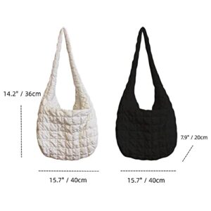 MadGrandeur Women's Puffer Bag Solid Color Padded Tote Bag Quilted Puffy Crossbody Bag Large Aesthetic Pleated Underarm Shoulder Bag (White)