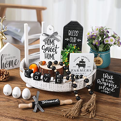 BFAZKXY 12pcs Farmhouse Tiered Tray Decor Set, Rustic Farmhouse Decor Wood Sign for Home & Kitchen Decor