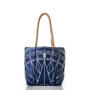 Sea Bags Recycled Sail Cloth Navy True North Handbag Shoulder Bag, Small Tote Bag Rope Handles, Clasp Closure Rope Handles