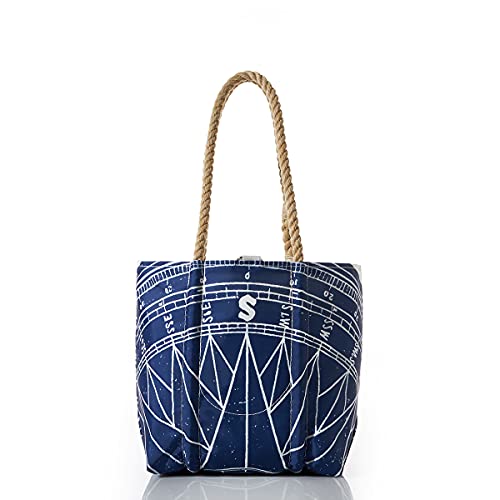 Sea Bags Recycled Sail Cloth Navy True North Handbag Shoulder Bag, Small Tote Bag Rope Handles, Clasp Closure Rope Handles