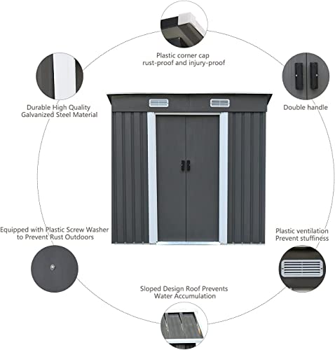 6' x 4' Outdoor Storage Shed, Outdoor Metal Storage Sheds with Sliding Door for Bike, Garden Shed Small Tool Outside Storage Cabinet for Backyard, Patio, Lawn, Flat