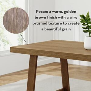 Plank+Beam Farmhouse Dining Table Set, Solid Wood Dining Table with 2 Benches for Dining Room/Kitchen, Pecan Wirebrush