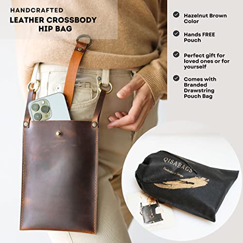 Small Crossover Leather Purse - Crossbody Cellphone Bag - Leather Hip Bag - Mobile Phone Bag for Women - Purse Italian Leather - with Credit Card Holder