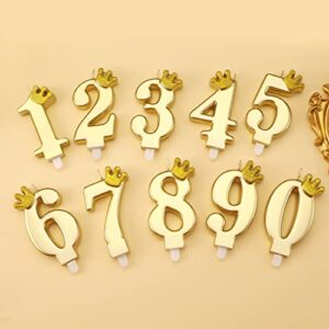 3.9inch Birthday Number Candle, Large 3D Number Birthday Candles for Cake with Glitter Crown Decor Cake Topper Candle for Wedding Ceremony Anniversary Festival Party (Gold, 9)