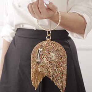 Sither Round Ball Handbag Purses for Women Evening Ball Handbag Purses Tassel Clutch Purses Shoulder Chain Bags for Party Prom Christmas Gift (gold color)