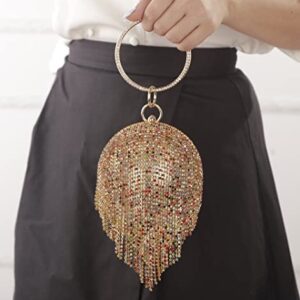 Sither Round Ball Handbag Purses for Women Evening Ball Handbag Purses Tassel Clutch Purses Shoulder Chain Bags for Party Prom Christmas Gift (gold color)