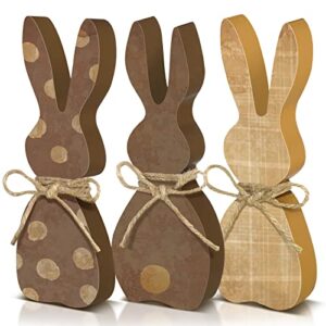 3 pieces easter decorations for the home wooden bunny decor sign farmhouse rabbit tiered tray decor easter rabbit table decorations for easter party desk office farmhouse home, 5.91 inch