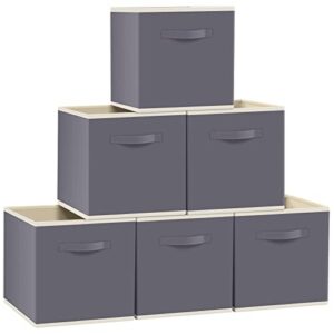 fabtotes storage bins 6 pack collapsible storage cubes, 11″x10.5″x10.5″ large toy book organizer boxes with handles and label card & label holder, baskets for organizing closet shelves (grey)