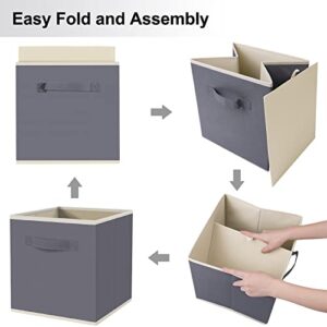 FabTotes Storage Bins 6 Pack Collapsible Storage Cubes, 11"x10.5"x10.5" Large Toy Book Organizer Boxes with Handles and Label Card & Label Holder, Baskets for Organizing Closet Shelves (Grey)