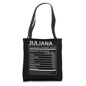 juliana nutrition facts funny sarcastic personalized name tote bag