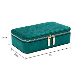 V-LAFUY Jewelry Travel Organizer, Travel Jewelry Case Small Travel Jewelry Box for Women Storage Rings Earrings Necklaces - Emerald Velvet Green