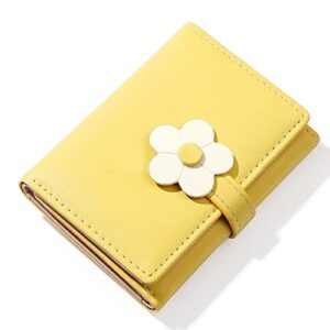 ljczka cute small wallet for girls women – rfid blocking pu leather tri-folded flowers cash pocket with card holder slim short wallet (yellow)
