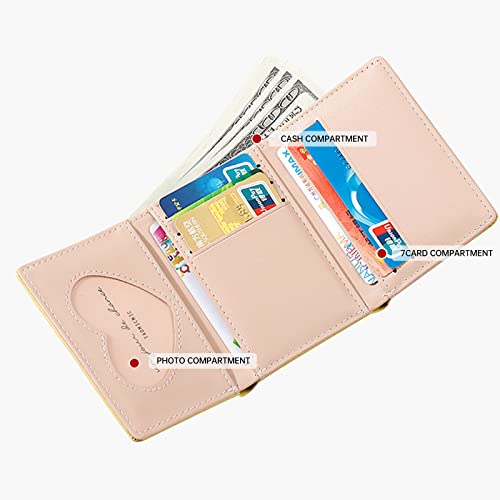 LJCZKA Cute Small Wallet for Girls Women - RFID Blocking PU Leather Tri-folded Flowers Cash Pocket with Card Holder Slim Short Wallet (Yellow)