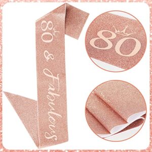 80th Birthday Decorations for Women, 80th Birthday Party Decorations Include 80th Birthday Crown, Sash, Compact Mirror, "80" Candles, Cake Topper, Pin, Card, Rose Gold 80th Birthday Gifts