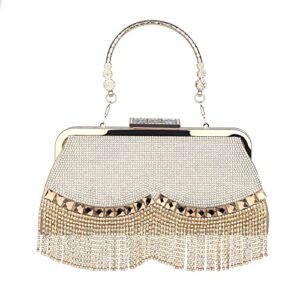 Sither Rhinestone Handbag Purses for Women Evening Handbag Purses Crystal Tassel Clutch Purses Medium Sparkly Clutches Shoulder Chain Bags for Party Prom Christmas Gift (gold)