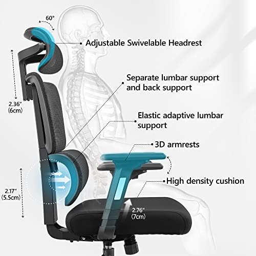 Primy Ergonomic Office Chair Gaming Chair, High Back Breathable Mesh Desk Chair, Comfortable Ergonomic Computer Chair with Adjustable Lumbar Support, Adjustable Lifting 360 Degree Swivel Task Chair