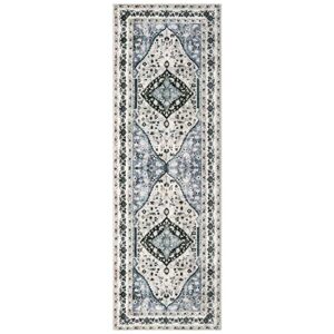 Beeiva Persian Washable Hallway Runner Rug, 2x6 Blue Vintage Floral Bathroom Kitchen Runner Rugs with Rubber Backing, Boho Runner Rug for Hallways Bedroom Entryway Laundry Room