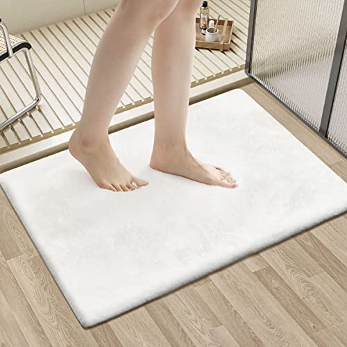 Fixseed Small Rugs White Fluffy Faux Rabbit Fur Rug 2 x 3 for Bedroom Bathroom, Machine Washable Modern Area Rugs Non Slip Entry Way Rug for Chair Living Room Bath Rug