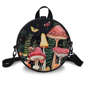 tisuoting women’s stylish designer shoulder bags mushroom forest round lightweight novelty small quilted crossbody bag adjustable detachable fashion satchel handbags tote wallet purse