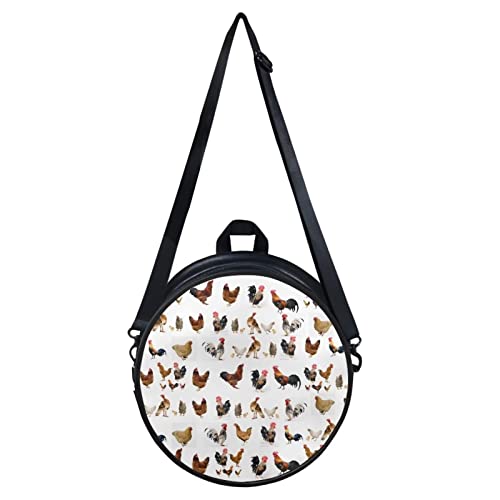 Tisuoting Women's Stylish Quilted Crossbody Bag White Rooster Chicken Circular Lightweight Adjustable Detachable Strap Satchel Designer Printed Shoulder Bag Handbag Wallet Purse Totes