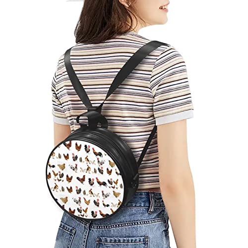 Tisuoting Women's Stylish Quilted Crossbody Bag White Rooster Chicken Circular Lightweight Adjustable Detachable Strap Satchel Designer Printed Shoulder Bag Handbag Wallet Purse Totes