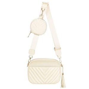 quilted small crossbody bag for women with coin purse pouch and tassel women square camera side shoulder handbag (white)