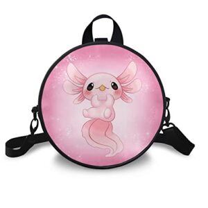 upetstory cute axolotl purse small crossbody shoulder bag round circle bags mini backpack purses clutch handbag for women teen girls travel holiday picnic hiking cycling