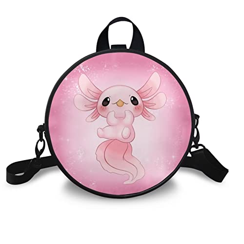 Upetstory Cute Axolotl Purse Small Crossbody Shoulder Bag Round Circle Bags Mini Backpack Purses Clutch Handbag for Women Teen Girls Travel Holiday Picnic Hiking Cycling