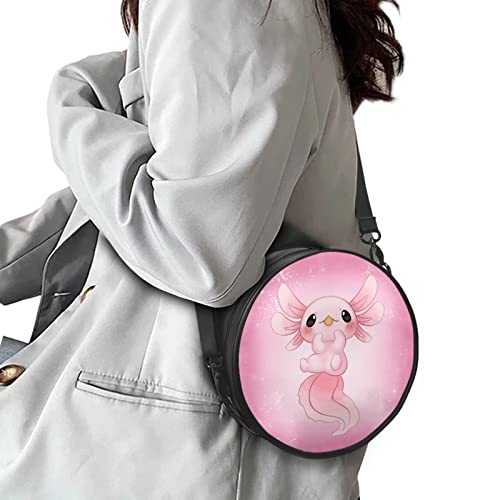 Upetstory Cute Axolotl Purse Small Crossbody Shoulder Bag Round Circle Bags Mini Backpack Purses Clutch Handbag for Women Teen Girls Travel Holiday Picnic Hiking Cycling