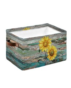 1 pc large storage basket bins waterproof fabric, turquoise teal sunflower rectangular storage box for shelf closet organizer vintage wood grain newspaper