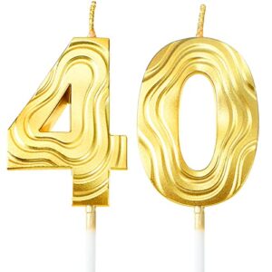 40th birthday candles happy birthday cake topper 40th birthday decorations 3d streamline number candles for men women birthday wedding anniversary celebration supplies (gold)