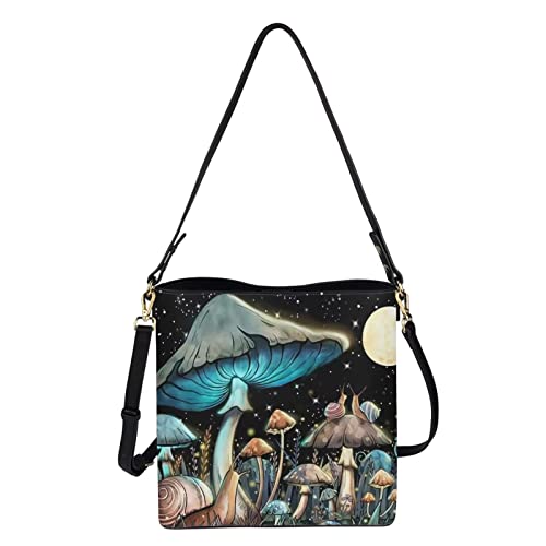 WELLFLYHOM Mushroom Snails Bucket Bag for Women Crossbody Bag PU Leather Messenger Purse Trendy Shoulder Handbag Clutch Tote Bag with Inner Pockets Work Hobo Bag Satchel