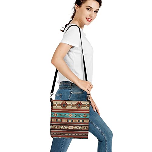 WELLFLYHOM Southwest Aztec Bucket Bag Purse for Women Trendy Crossbody Bag Western Ethnic Tribal Baja Shoulder Handbag with 3 Inner Pockets Clutch Tote Bag Travel Wallet Women Work Satchel