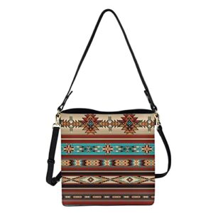 WELLFLYHOM Southwest Aztec Bucket Bag Purse for Women Trendy Crossbody Bag Western Ethnic Tribal Baja Shoulder Handbag with 3 Inner Pockets Clutch Tote Bag Travel Wallet Women Work Satchel