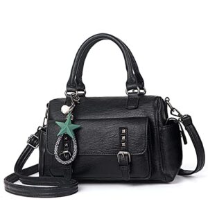 fashion satchel handbags for women top handle crossbody bag casual leather shoulder bag work ladies tote purse (black)
