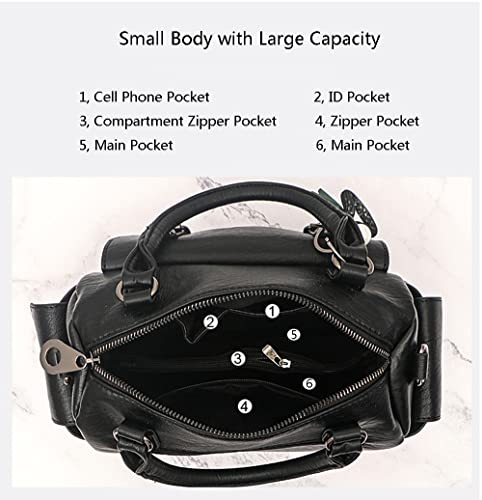 Fashion Satchel Handbags for Women Top Handle Crossbody Bag Casual Leather Shoulder Bag Work Ladies Tote Purse (Black)