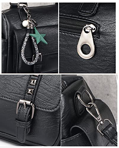 Fashion Satchel Handbags for Women Top Handle Crossbody Bag Casual Leather Shoulder Bag Work Ladies Tote Purse (Black)