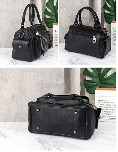 Fashion Satchel Handbags for Women Top Handle Crossbody Bag Casual Leather Shoulder Bag Work Ladies Tote Purse (Black)