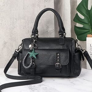 Fashion Satchel Handbags for Women Top Handle Crossbody Bag Casual Leather Shoulder Bag Work Ladies Tote Purse (Black)