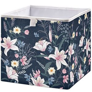 visesunny closet baskets retro lily floral storage bins fabric baskets for organizing shelves foldable storage cube bins for clothes, toys, baby toiletry, office supply