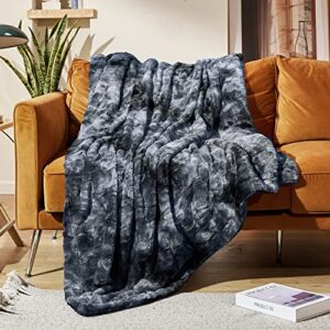 moofun faux fur throw blanket- 60 x 80 inches, soft fluffy cozy warm fuzzy machine washable, durable blanket for couch and bed – grey