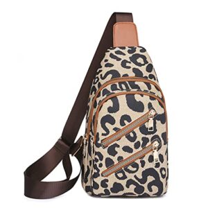 Tekzitfuir Women's Leopard Chest Bag Chest Backpack Bag Sling Crossbody Bag Satchel Backpack Purse