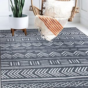 Rugshop Contemporary Geometric Bohemian Stain Resistant Flat Weave Eco Friendly Premium Recycled Machine Washable Area Rug 7'7"x9'6" Dark Gray