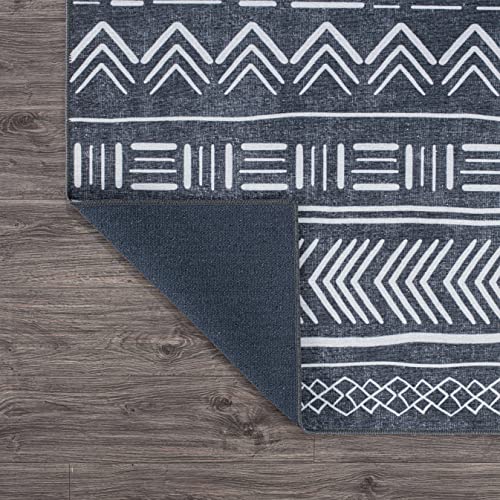 Rugshop Contemporary Geometric Bohemian Stain Resistant Flat Weave Eco Friendly Premium Recycled Machine Washable Area Rug 7'7"x9'6" Dark Gray