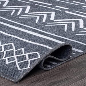 Rugshop Contemporary Geometric Bohemian Stain Resistant Flat Weave Eco Friendly Premium Recycled Machine Washable Area Rug 7'7"x9'6" Dark Gray