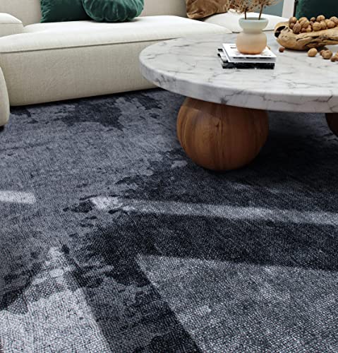 Rugshop Distressed Abstract Stain Resistant Flat Weave Eco Friendly Premium Recycled Machine Washable Area Rug 3'3"x5' Gray