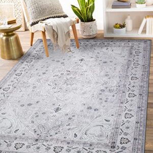 rugshop transitional medallion stain resistant flat weave eco friendly premium recycled machine washable area rug 5’x7′ gray