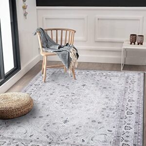 Rugshop Transitional Medallion Stain Resistant Flat Weave Eco Friendly Premium Recycled Machine Washable Area Rug 5'x7' Gray