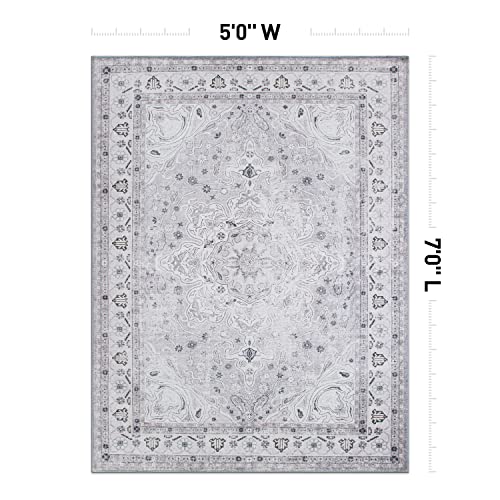 Rugshop Transitional Medallion Stain Resistant Flat Weave Eco Friendly Premium Recycled Machine Washable Area Rug 5'x7' Gray