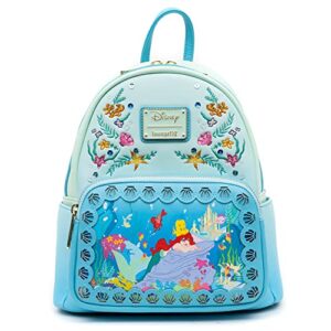 loungefly disney the little mermaid, princess stories series ariel mini backpack, flounder sebastian